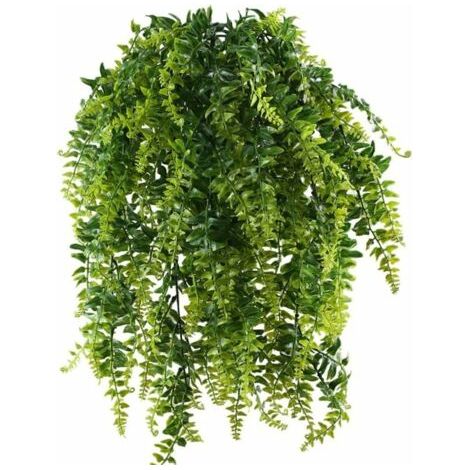 2 helechos artificiales colgantes de 90 cm, planta colgante de plástico, guirnalda de hiedra artificial, enredadera de hojas verdes, helecho de Boston falso para decoración de pared del hogar.