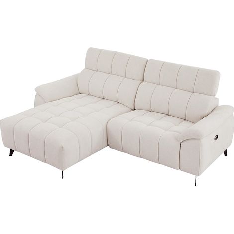 Canapé d'angle gauche relax électrique en tissu texturé beige CELTIMO (1/5)