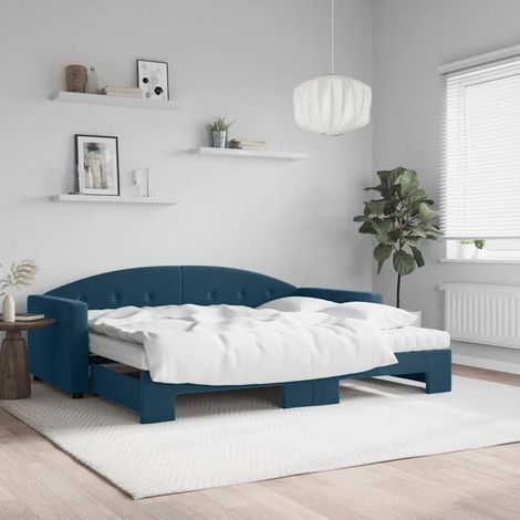 Sofá cama nido con colchón terciopelo azul 90x200 cm (1/5)