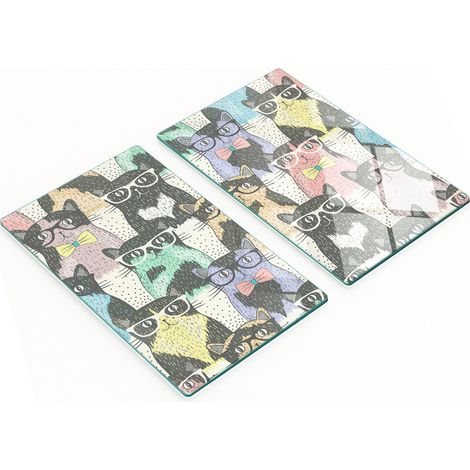 Elegantes y resistentes pizarras de cristal con estampado de gatos con gafas, 2x30x52 cm. (1/5)