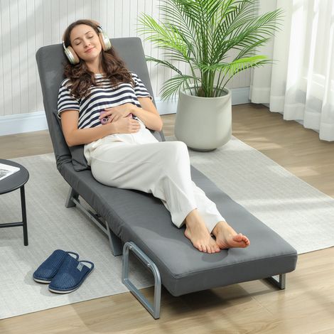 Poltrona Letto Convertibile 3 Posti, Schienale Reclinabile su 5 Livelli, Rivestimento in Tessuto Simil Lino Grigio Scuro, Dimensioni 73x78x81 cm (1/5)
