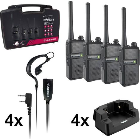 Talkie-walkie PMR 29826 – Lot de 4 – Portée 10km – 16 canaux PMR446 – Boîtier protégé contre projections d'eau – Albrecht