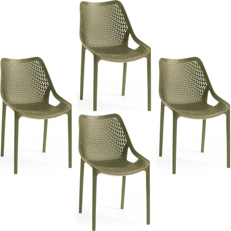Set 4 Poltrone da Giardino in Polipropilene Verde Oliva Interno Esterno