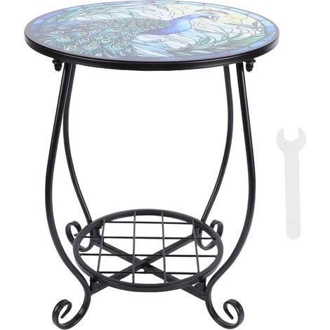 Table d'appoint ronde en métal, style B, pour terrasse ou balcon. Table basse d'extérieur idéale pour le jardin, l'intérieur ou l'extérieur. (1/5)