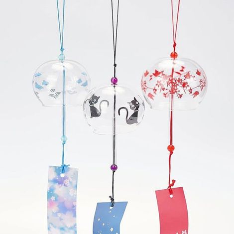3PCS carillons à Vent Japonais Rouge/Bleu/Noir en Verre Cloches à Vent pendentifs Faits à Main pour Modèle Japonais (1/5)