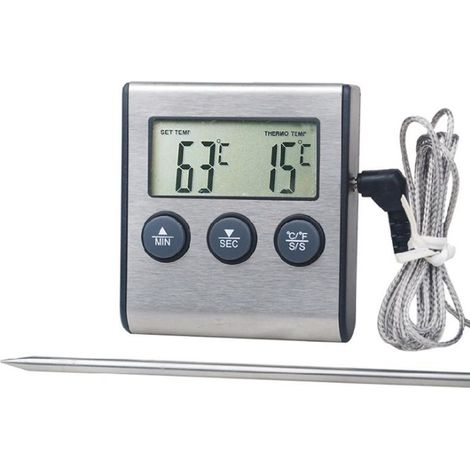 1 thermomètre de cuisine, grand écran LCD, sonde longue 11 cm, alarme température et minuterie, pour grill four viande (1/5)