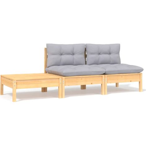 3 pcs Salon de jardin  Salon d'extérieur  Ensemble Meuble de Jardin  Mobilier d'Extérieur avec coussins gris Bois de pin massif XEJZT204946 (1/5)