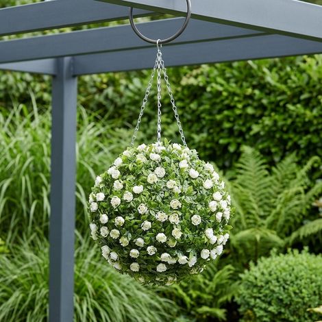 Hanging Artificial White Rose Topiary Ball (1/2)