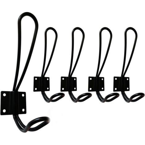 Cintre mural noir, 5 pièces crochet mural et crochet à linge pour la maison Vintage Metal Heavy Duty hook pour entrée salle de bain WC meubles de cuisine (1/4)