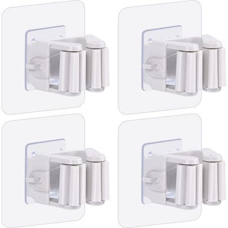 Lot de 4 supports muraux pour vadrouille et balai, support de balai autocollant, sans perçage, support pour balai et pelle à poussière pour la maison, le jardin, le garage et le stockage, lot de 4
