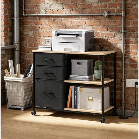 Caisson de bureau 80x40x66 cm en bois, chêne clair, avec rangement pour bureau FloraGrace (1/5)