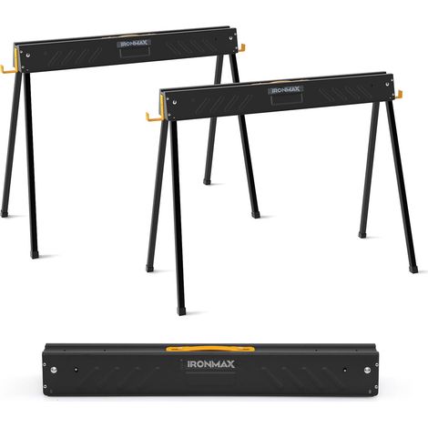 COSTWAY Set di 2 Cavalletti da Lavoro, Cavalletti Pieghevoli e Portatili in Metallo Resistente con Bracci di Supporto Rimovibili 2 x 4, Portata 1000 kg, Supporto per Sega per Officina (1/5)