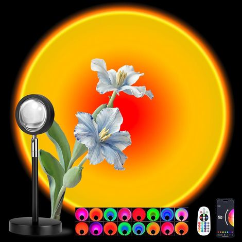 Lampe projecteur multicolore multi-mode, intensité variable, minuterie, rythme musical, fond coucher de soleil merveilleux impact visuel, USB Plug and Play (télécommande et application) (1/5)