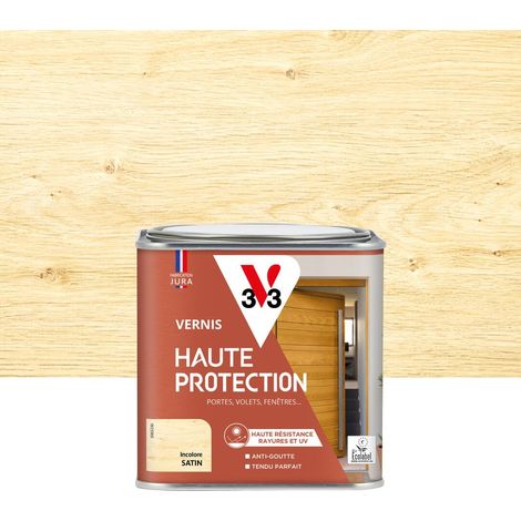 Vernis bois extérieur Incolore satin - Haute Protection - Haute résistance rayures et UV - Anti-goutte et tendu bon - 0,5L (1/4)