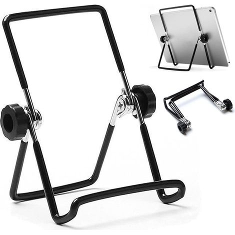 Lntyq Support Tablette Réglable iPad Stand Pliable Portable Support Telephone Bureau Dock pour iPad, iPad Pro, Air, Samsung, Kindle Fire, Switch, Support de Cadre Photo (Grand Noir) (1/5)