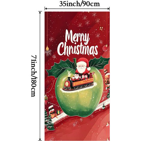 Stickers de porte de Noël, décorations suspendues, décorations de fête, décors de fond, tapisseries de porte, bannières de porte - 90 x 180 cm (perforation + ruban) - 53
