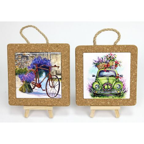 Linea Due Elle Sottopentola Ceramica e Sughero 15 x 15 x 1 Cm Decorazione Lavanda 1 Pz