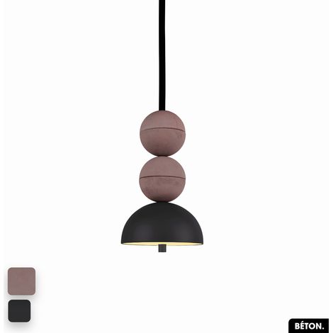 Lampe de suspension en béton - BOSFOR CONCRETE LILAS - NOIR 2 BALLES LED 14W (1/3)