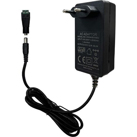 Alimentation 24V DC, Alimentation 24V 2 A, Adaptateur 48 W pour Bandes LED COB avec transformateur enfichable 5,5 x 2,1 mm, Alimentation de sécurité Basse Tension 230V AC (1/5)
