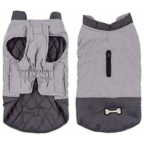 DEESSE SHOP - Manteau imperméable pour chien hiver chaud veste gilet, coupe-vent Snowsuit chien vêtements tenue gilet animaux vêtements pour petits moyens grands chiens avec trou de harnais gris S (1/5)