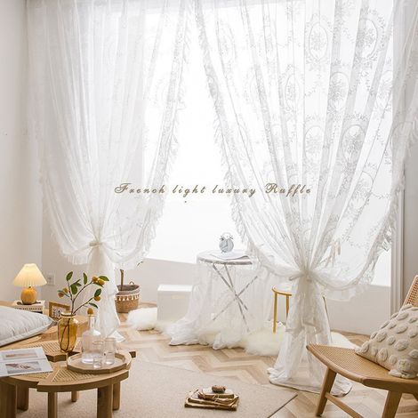 SIENTICE Vintage-Spitzenvorhänge (2er-Set), transparente Ösenvorhänge für Schlafzimmer und Wohnzimmer, weiß (140 x 160 cm)