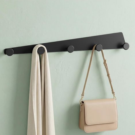 Mai & Mai Appendiabiti da Parete con 5 Ganci, Attaccapanni da Muro in Alluminio, Strato Antiruggine, Ganci Appendiabiti per Camera da Letto, Ingresso, Cucina, Bagno, Nero, Stalo-18 (1/5)