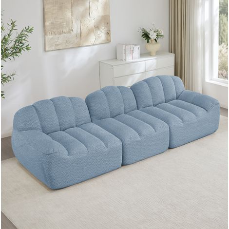 Divano modulare 3 posti senza struttura in schiuma 32D, tessuto effetto pile blu HAVRYA (1/5)