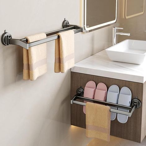 Porte-serviettes à ventouses de 70 cm, barre murale en aluminium, amovible, sans perçage, pour salle de bain et cuisine (1/3)