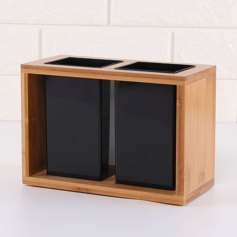 Porte-Couverts en Bois avec 2compartiments pour Ustensiles de Cuisine Rustique,Cuillère à Couteau,Spatule(style 2) (1/5)