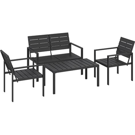 Ensemble de mobilier de jardin pour 4 personnes avec canapé 2 places, 2 fauteuils et table basse en HDPE noir (1/5)