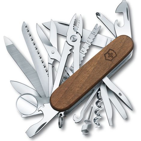 Couteau suisse de poche Victorinox Swiss Champ Wood 1.6791.63 avec 29 fonctions Comprend des ciseaux et une scie pour le bois. (1/2)