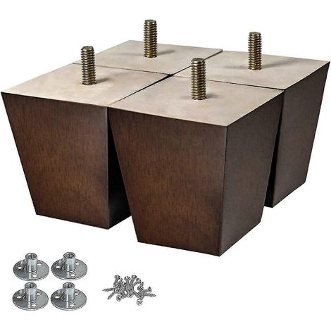 Pieds de meubles en bois de 10 cm (4 pouces), ensemble de pieds de canapé, 4 pieds de canapé carrés, style moderne du milieu du siècle, adaptés au remplacement des pieds de fauteuils, fauteuils inclin (1/5)