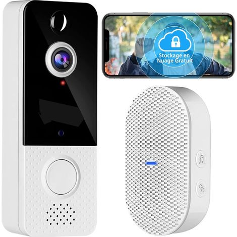 Sonnette sans fil avec caméra, sonnette vidéo sans fil avec carillon, 1080P FHD, détection humaine PIR, batterie 6400 mAh, angle de vision de 170°, étanche IP66 (1/5)