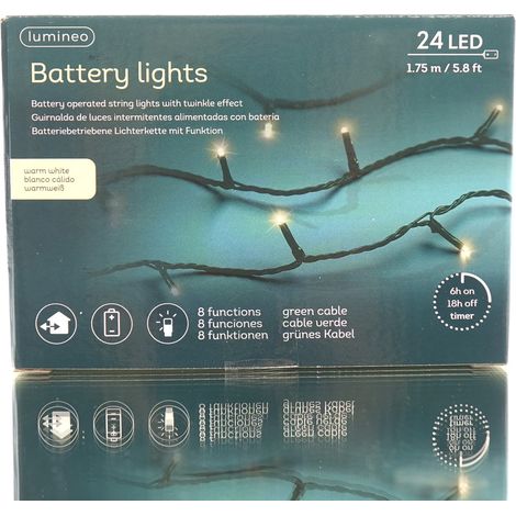 Lumineo Batterie LED Lichterkette grün 8 Funktionen 1,75 Meter 24 Lichter - warmweiß (1/4)
