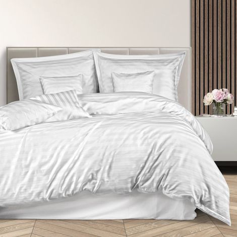 Bettwäsche-Set 180x200 cm, Baumwolle mit Bambusfaser, weiß, 7-teilig (1/5)