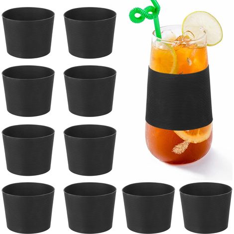 Silikon-Becherhüllen, 10er-Set rutschfeste Silikonschoner, wiederverwendbare Hüllen für Kaffeetassen, Gläser und Heißgetränke (1/4)