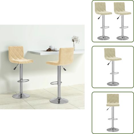 Barhocker 2 Stk. Creme Samt - Samtsessel - Barhocker - Drehbares Stuhl - Hocker Mit Fussstütze - Creme Sessel (1/5)
