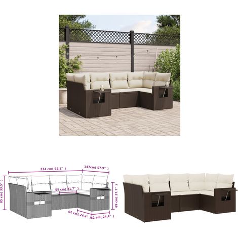 6-tlg. Garten-Sofagarnitur mit Kissen Braun Poly Rattan - Gartenmöbel - Sofasatz - PE-Rattan - Outdoor Möbel - Lounge Set - Home & Living (1/3)