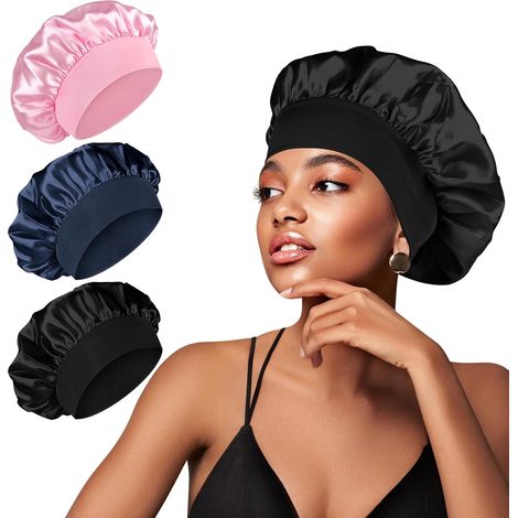 Satin-Nachthaube – 1 Stück – Weiches und dehnbares Material – Schützt langes und lockiges Haar – Für Damen – Einheitsgröße (1/5)