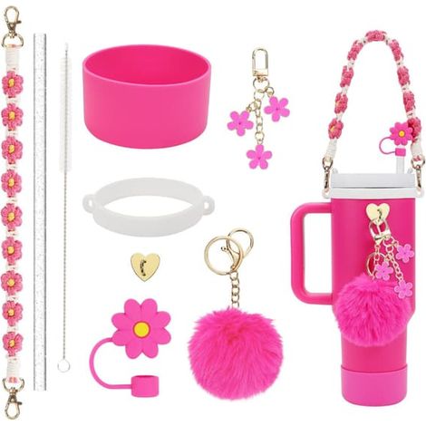Ensemble de 7 accessoires pour la Coupe Stanley, comprenant un pompon, un couvre-coupe et un couvre-paille (rose). (1/4)