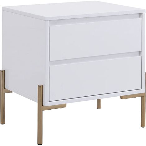 Table de chevet 2 tiroirs - MDF et métal - Blanc laqué et doré - KORASA de Pascal Morabito (1/5)