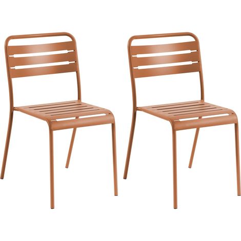 Lot de 2 Chaises de Jardin en Métal Sans Accoudoirs Empilables Marron Lefkada (1/5)