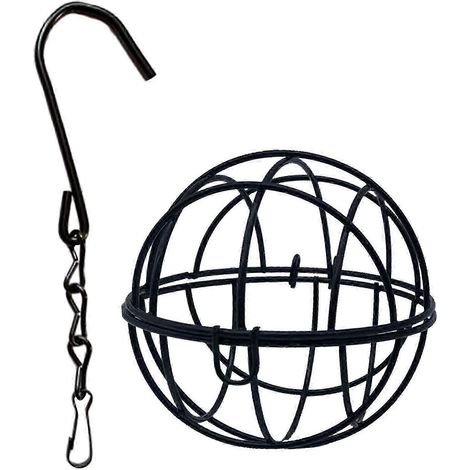 Mangeoire suspendue en forme de globe avec chaîne, distributeur de nourriture pour oiseaux en fer, idéale pour jardin, terrasse ou balcon.-Black