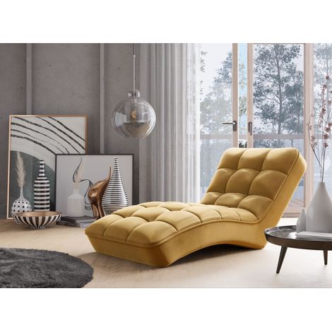 Les Tendances – Chaise longue d'intérieur velours capitonné jaune – Assise généreuse 116 cm – Garnissage mousse HR – Fabrication européenne (1/5)