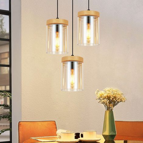 GBLY Pendelleuchte Esstisch Küchenlampe Hängend - Hängelampe Wohnzimmer E27 Esstischlampe Schlafzimmer Hängeleuchte 3 Flammig Glas Vintage Pendellampe Retro Esszimmer Rund für Küche(ohne Leuchtmittel)