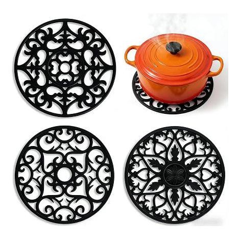 Dessous de Plat Silicone Anti-Dérapant Anti-Chaleur Multifonction Repose-Cuillère Dessous de Verre Tapis de Table Casserole Poêle Assiettes Cuisine Salle à Manger (1/5)