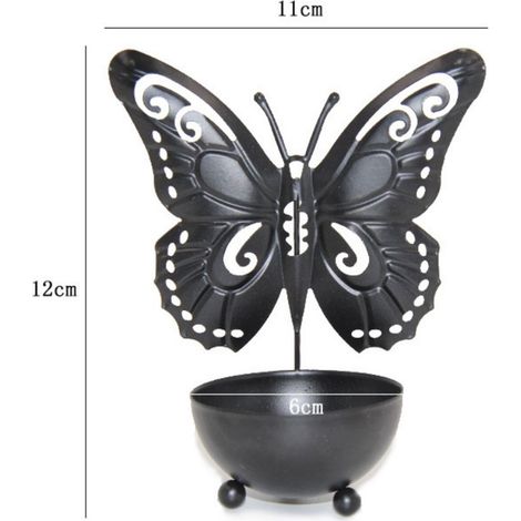 Lot de 2 chandeliers en métal, motif papillon, élégants, en fer forgé. Porte-bougies pour la décoration intérieure, faits main, noirs. (1/5)
