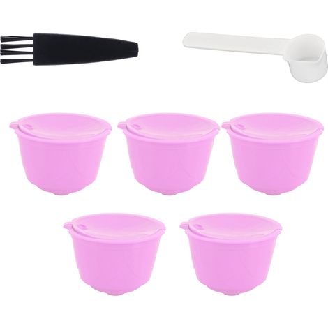 Ensemble de Capsules Réutilisables pour Machine à Café DOLCE GUSTO, 5 Capsules Lavables avec Cuillère et Brosse (Violet) (1/5)