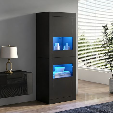 LED-Vitrine 61 x 42 x 162 cm, 3 verstellbare Regalböden, schwarz HAVRYA (1/5)