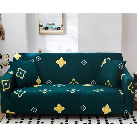 Funda de sofá de 2 plazas (140-180 cm), moderna, con reposabrazos, elástica, universal, protectora, color verde oscuro.
